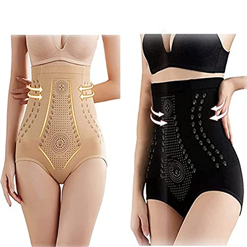 Cockjun 2pcs Fiber Restoration Shaper,Damen Butt Lifter Unterhose,Fettverbrennende Bauchkontrolle und Figurformende Slips für Frauen,Hohe Taille Shapewear,Elastisch Body Shaper (Schwarz+Khaki) von Cockjun