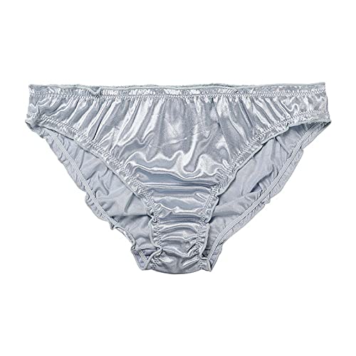 Cockjun Boxershorts für Damen, sexy Satin-Höschen, mittlere Taille, gewellter Schritt, Baumwolle, Silber, S von Cockjun