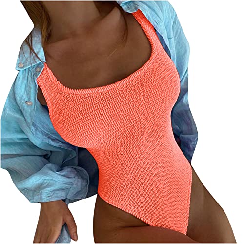 Cockjun Damen Falten Tuch Welle Fluoreszierende Farbe Mode Einteiliger Badeanzug Badeanzug Damen Crinkle Wave Fluoreszierend Mode Einteiliger Badeanzug Badeanzug Orange XXL von Cockjun