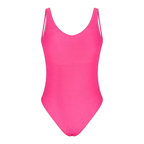 Cockjun Damen Knittertuch Welle Fluoreszierende Farbe Mode Einteiliger Badeanzug Badeanzug Damen Crinkle Tuch Welle Fluoreszierend Mode Einteiliger Badeanzug Badeanzug Pink XXL von Cockjun