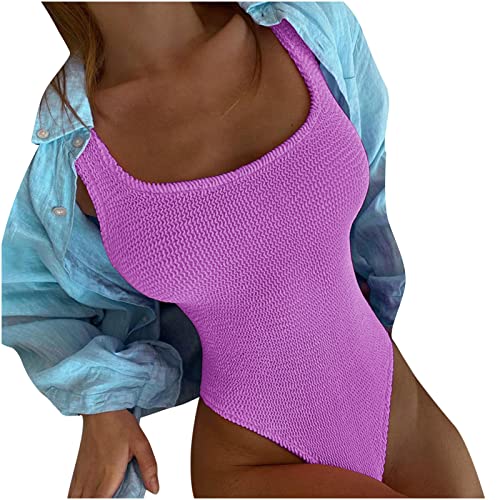 Damen Badeanzug Sexy Bademode Tankini Gerippt Einteilige Bademode Swimsuit Monokini U Ausschnitt Breite Träger Slim Einteilige Sport Bauchweg von Cockjun