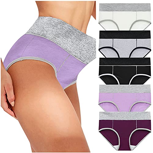 Damen Boxershorts Nahtlose Unterwäsche für Damen 5PC Damen Solide Patchwork Höschen Bikini Unterhose Mittlere Taille Hüfte Anheben Baumwolle Farbblock Höschen Farbe XL von Cockjun