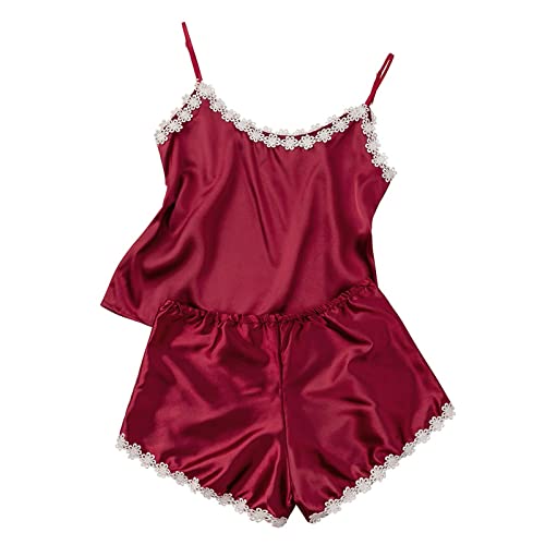 Damen Dessous Boxershorts Unterwäsche Unterwäsche Nachtwäsche Sexy Damen Satin Spitze Versuchung Baby Doll Camis Höschen Unterhose Shorts Anzug Satin Spitze Pyjama Top Hosenträger Shorts Anzug von Cockjun