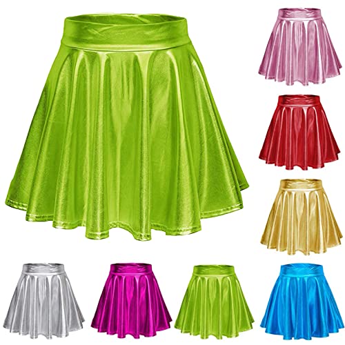 Damen Glänzendes Metallischer Faltenrock Mini Skater Rock,2023 New Sexy PU Falten Kurze Röcke, elastischen Tutu Rock Karneval Kostüm Abendkleid Gelegenheit Zubehör (Grün, L) von Cockjun