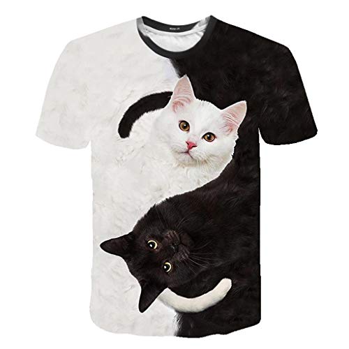 Damenmode 3D Schwarz Weiß Katzendruck T Shirt M von Cockjun