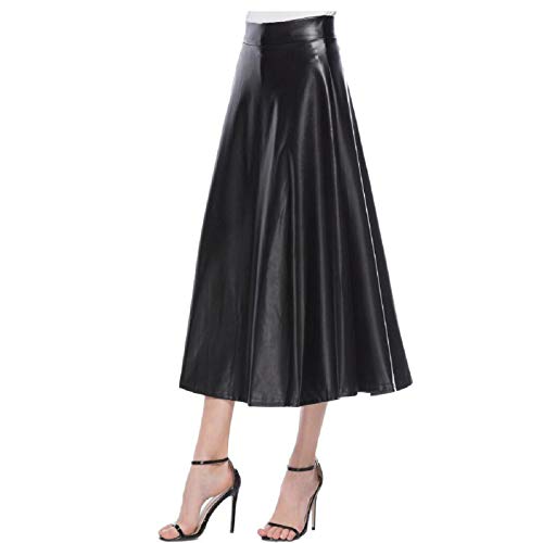 Empire-Taille Kleid für Damen Mode Damen Lederrock Langer Rock Hochrock Damen Pu-Lederrock Langer Rock Hochschwingender Rock Schwarz M von Cockjun