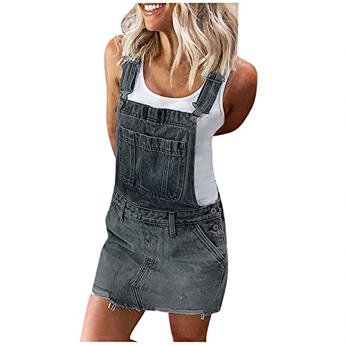 Kaftankleider für Damen Jeanskleid Kurze Kleider Lässige Damen Jeansrock Latzkleid Mini Damenrock Rock Rockkleid Grau S von Cockjun