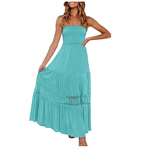 Sommerkleid für Damen Casual Strand Ärmellose Kleider Sommer Spitzenkleid Damen Tube Top Solid Dress Damen Top Solid Dress Mint Green L von Cockjun