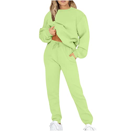 Sweatshirts für Damen Langarmshirts Skijacken Damen Rundhalsausschnitt festes Set Top + Hose Set Top Shirt Set Mintgrün Damen lässig 2 teilig Outfits lockere Oberteile Lange Hosen Anzug von Cockjun