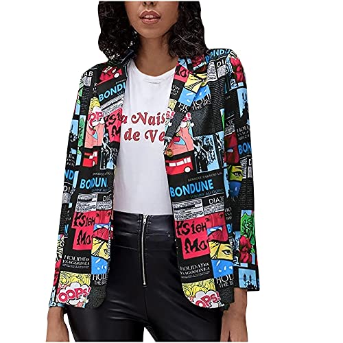 Wintermäntel für Damen Blazer Cardigan Langarmshirts Strandhemd Damen Casual Graffiti Print Single Button Small Wthout Pocket t Damen Casual Graffiti Print Single Button Small Pocketless von Cockjun