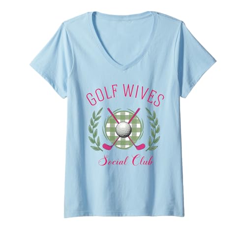Damen Golf Wives, Gemeinschaftsclub, Golf Babe, Cocktailclub T-Shirt mit V-Ausschnitt Damen Golf Wives, Gemeinschaftsclub, Golf Babe, Cocktailclub T-Shirt mit V-Ausschnitt von Cocktail Club Retro Summer Girl Sports