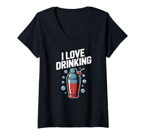 Damen Ich liebe es, Cocktail Shaker Bubbles Fun zu trinken T-Shirt mit V-Ausschnitt Damen Ich liebe es, Cocktail Shaker Bubbles Fun zu trinken T-Shirt mit V-Ausschnitt von Cocktail Enthusiast Fun Drinking Humor