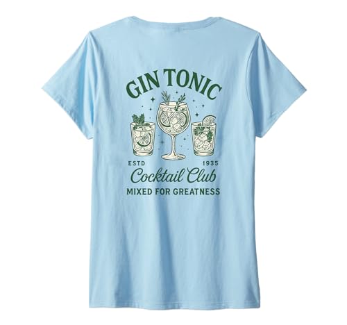 Damen Gin Tonic für Gin-Liebhaber, Vintage-Social-Club-Cocktail T-Shirt mit V-Ausschnitt Damen Gin Tonic für Gin-Liebhaber, Vintage-Social-Club-Cocktail T-Shirt mit V-Ausschnitt von Cocktail Enthusiasts Apparel for Gin Tonic Lovers