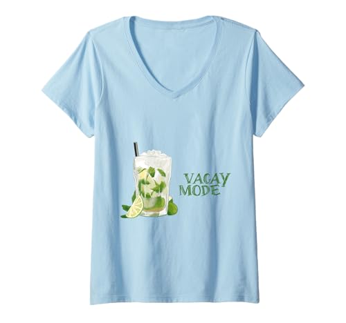 Damen Mojito Sommer Reise Cocktail Urlaubsstimmung T-Shirt mit V-Ausschnitt von Cocktail Liebhaber Design Sommer Alltag