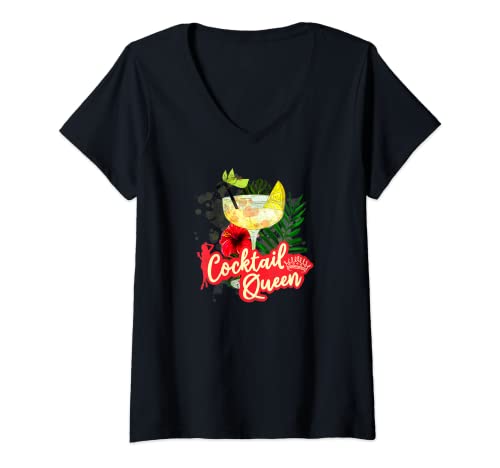 Damen Cocktail Queen Vintage für Retro JGA Junggesellinnenabschied T-Shirt mit V-Ausschnitt von Cocktail Queen Vintage JGA Junggesellinnenabschied