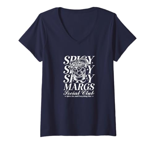 Damen Spicy Margarita, Spicy Margs Club, Spice Ice & Everything Nice T-Shirt mit V-Ausschnitt Damen Spicy Margarita, Spicy Margs Club, Spice Ice & Everything Nice T-Shirt mit V-Ausschnitt von Cocktail Social Club