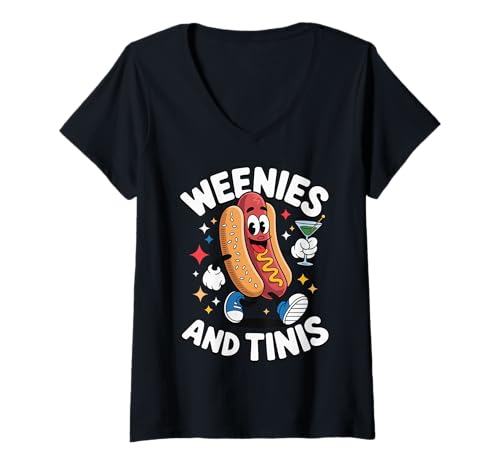 Damen Weenies and Tinis T-Shirt mit V-Ausschnitt von Cocktailparty Feinschmecker Hotdog Martini