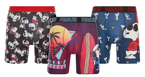 COCO BRANDS Herren-Boxershorts – 1er-Pack/3er-Pack, Peanuts, Snoopy, weicher Stretch, keine Scheuern, atmungsaktive Herren-Unterwäsche, Snoopy Joe Cool – 3er-Pack, Medium von Coco Brands