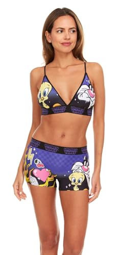 Coco Brands Spongebob & Patrick Damen-Unterwäsche-Set, 2-teilig, Tom und Jerry, Betty Boop Boy-Shorts und Sport-BHS für Damen, Violett/Tweety & Sylvester, Medium von Coco Brands