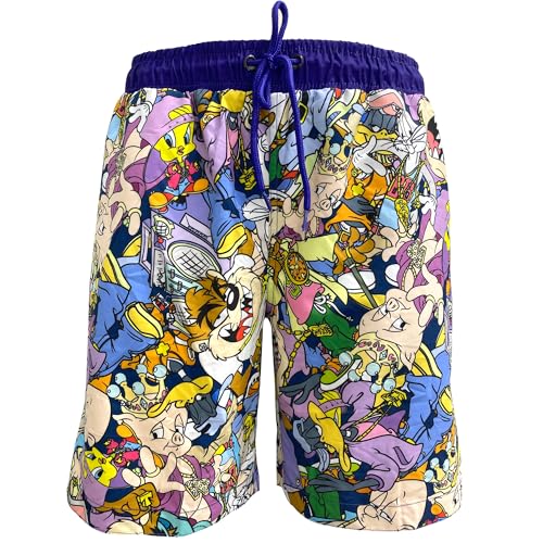Coco Brands Looney Tunes Herren-Badehose – schnell trocknende Badehose für Herren mit Netzfutter und Seitentaschen (Größe M-XL), Hip Hop, XL von Coco Brands