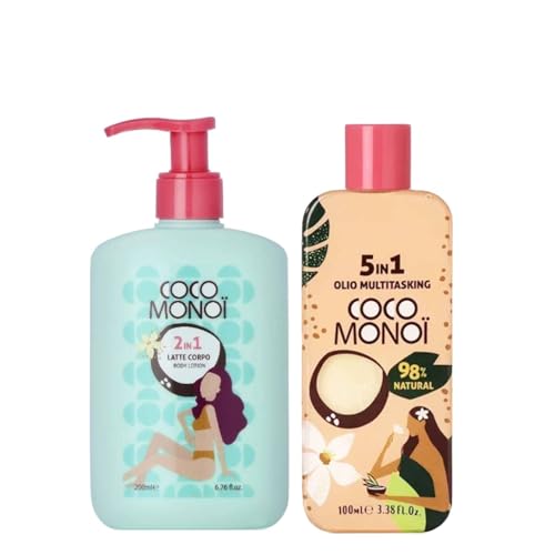 Coco Monoi Feuchtigkeitsspendende und aufhellende Körpermilch 2-in-1 – Duft von Kokosnuss und Tiaré-Blüten, weiche und leuchtende Haut, Damen, 200 ml (Körpermilch + Mehrzwecköl) von Coco Monoi