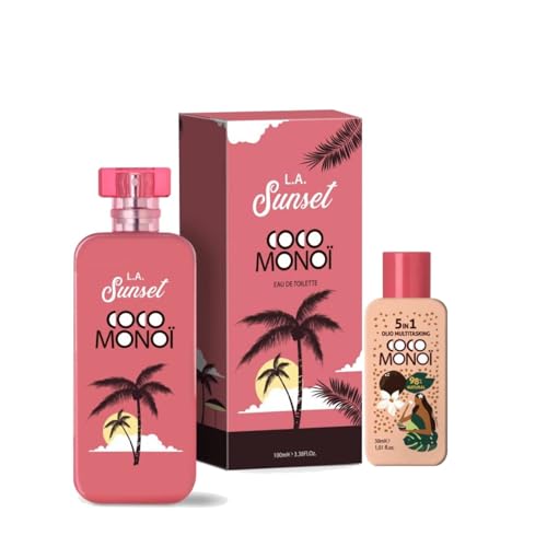 Coco Monoi L.A Sunset Damenduft Eau de Toilette 100 ml – Tropisches Blumenspray, Kokosnuss und Monoi, leichter Sommerduft, mit Multifunktions-Öl, Reisegröße 30 ml von Coco Monoi