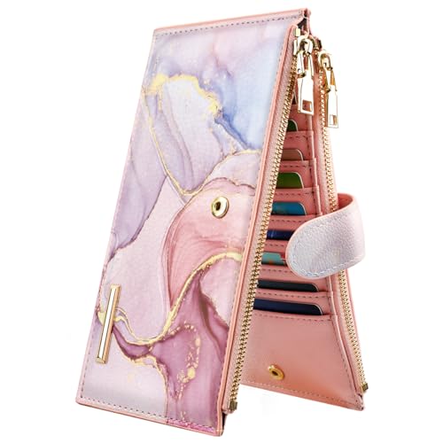 Coco Rossi Damen RFID-blockierende Geldbörse mit großer Kapazität, mehrere Karten, Organizer, Bifold-Geldbörse für Frauen mit Reißverschlusstasche, Aquarell Pink, Large, Casual von Coco Rossi