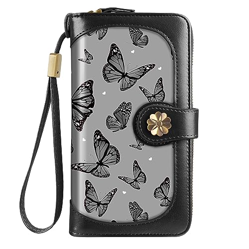 Coco Rossi Damen Geldbörse mit Handschlaufe Geldbörse, Schwarzer Schmetterling, long purse von Coco Rossi
