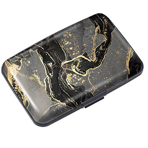 Mini-Kreditkartenetui für Damen oder Herren, RFID-blockierend, schlankes Hartschalenetui, Ausweishülle, Reisebrieftasche, Goldfarbener schwarzer Marmor, Small von Coco Rossi