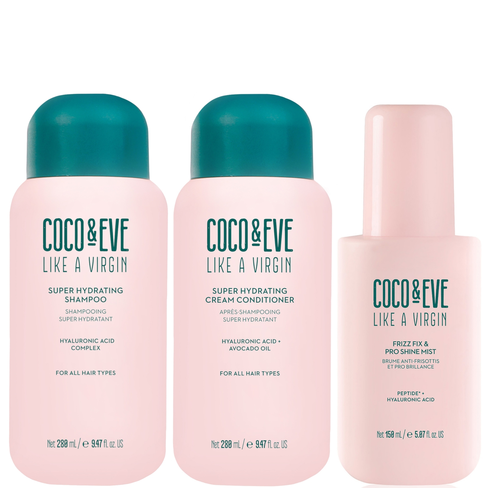 Coco & Eve Like A Virgin Shampoo & Conditioner and Frizz-Fix and Pro Shine Mist Bundle von Coco & Eve