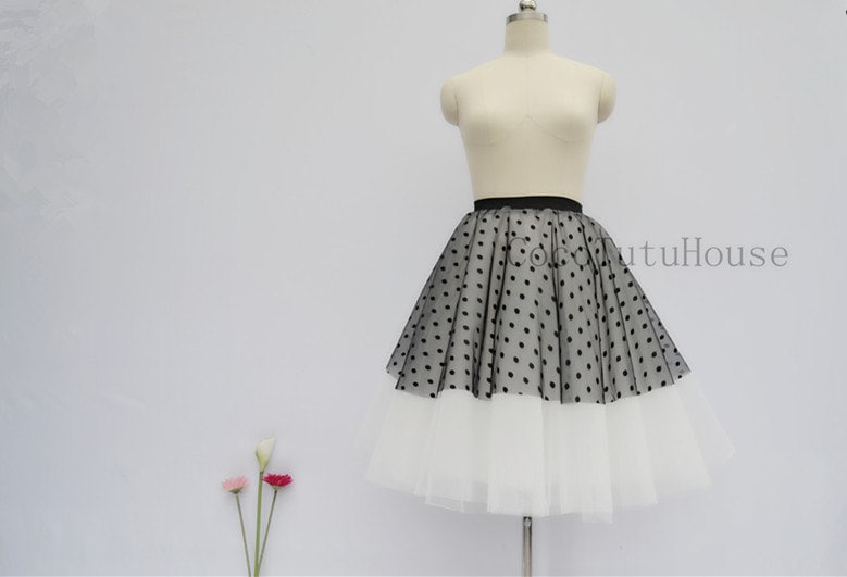 Polka Dots Elfenbein Und Schwarz Tüllrock Erwachsene Frauen Kurzer Rock Brautjungfer Tutu Tüllrock/Hochzeitskleid Unterrock/Bachelorette Tutu von CocoTutuhouse