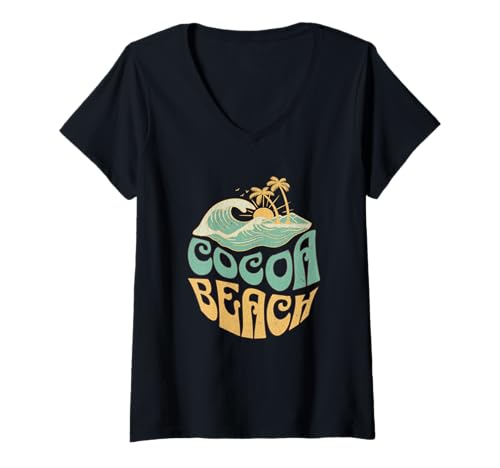 Damen Cocoa Beach T-Shirt mit V-Ausschnitt Damen Cocoa Beach T-Shirt mit V-Ausschnitt von Cocoa Beach Florida Surfing Surf Ocean Vintage USA