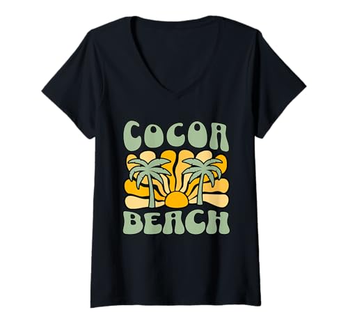 Damen Cocoa Beach T-Shirt mit V-Ausschnitt von Cocoa Beach Florida Surfing Surf Ocean Vintage USA