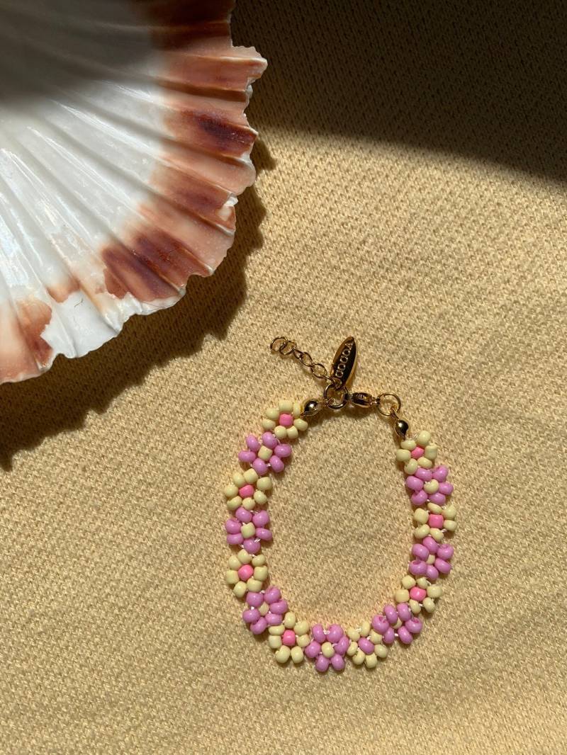 Gelb Rosa Blumen Armband von CocoaJewelleryShop