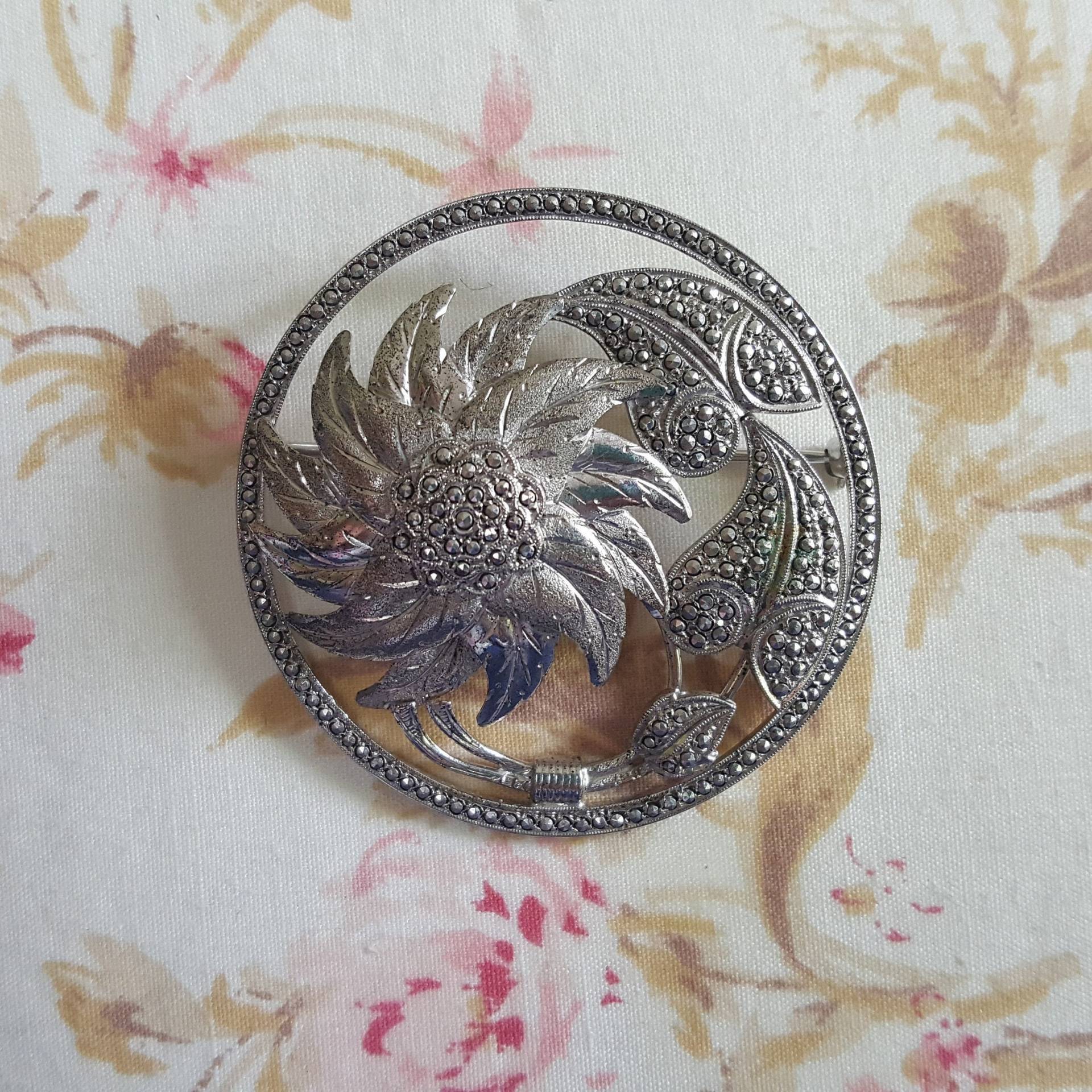 Runde Sterling Silber Marcasite Art Deco Pin Schmuck.925 Fs Runde Sterling Silber Marcasite Art Deco Pin Schmuck.925 Fs von CocoaTeaByTheSea