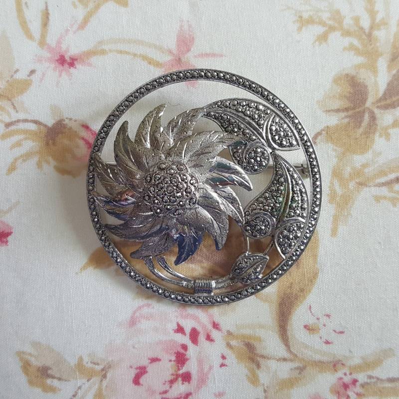 Runde Sterling Silber Marcasite Art Deco Pin Schmuck.925 Fs Runde Sterling Silber Marcasite Art Deco Pin Schmuck.925 Fs von CocoaTeaByTheSea