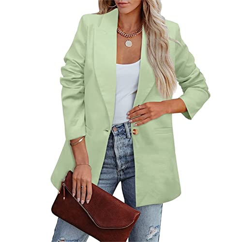 Cocoarm Damen Anzugjacke Revers Langarm Blazer Jacke Weicher Polyester Damen Blazer Reine Farbe Lose Lässiger Blazer für Business Arbeit Im Freien(M-Hellgrün) von Cocoarm