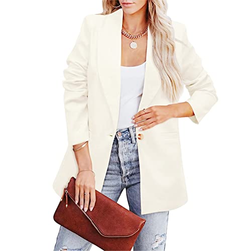 Cocoarm Damen Anzugjacke Revers Langarm Blazer Jacke Weicher Polyester Damen Blazer Reine Farbe Lose Lässiger Blazer für Business Arbeit Im Freien(XXL-Weiß) von Cocoarm