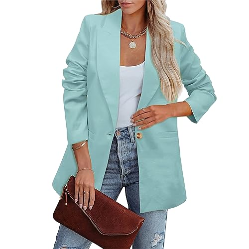 Cocoarm Damen Anzugjacke Revers Langarm Blazer Jacke Weicher Polyester Damen Blazer Reine Farbe Lose Lässiger Blazer für Business Arbeit Im Freien(XXXL-Hellgrün) von Cocoarm