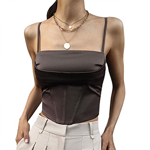 Cocoarm Damen Camisole Top Verstellbarer Spaghettiträger ärmelloses Top Sommer Slim Fit Korsett Top Eckiger Ausschnitt ärmelloses Weste Top (L) von Cocoarm