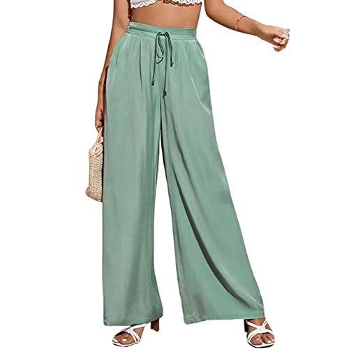 Cocoarm Damen Freizeithose Weites Bein Hohe Taille Lose Lange Hose Sweathose Jogginghose Sporthose Yogahose Lounge Pants mit Kordelzug(S-Grün) von Cocoarm