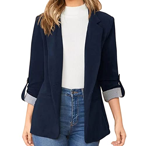 Cocoarm Damen Offen Blazer Anzugjacke Revers Langarm Longblazer Elegant Business Jacke Slim Fit Mantel üBergangsjacke Cardigan mit Seitentaschen(S-Purpurblau) von Cocoarm