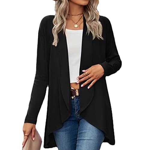 Cocoarm Damen Strickjacke Langarm Cardigan Casual Strickmantel mit Taschen Lang Casual Gestrickt Jacke mit Unregelmäßiger Saum(XXL-Schwarz) von Cocoarm