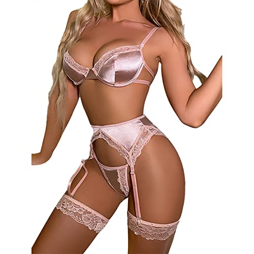 Cocoarm Damen Strumpfband Dessous Set Sexy Unterwäsche Spitze BH Unterhose mit Strumpfgürtel (M) von Cocoarm