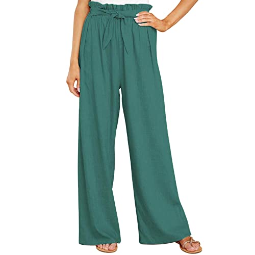 Cocoarm Damen Weites Bein Freizeithose Elegante Damenhose Lange Lounge Hosen Palazzo Hose mit Gürtel Gerades Bein Lose Lounge Pants(L-Grün) von Cocoarm