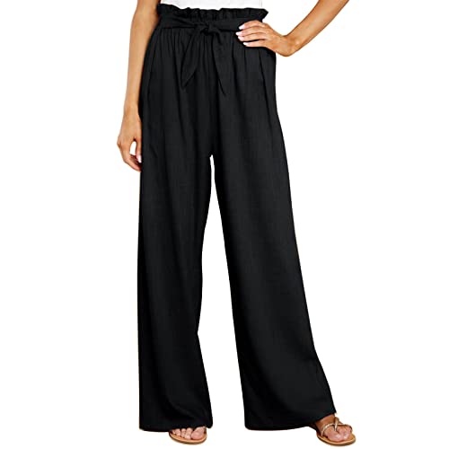 Cocoarm Damen Weites Bein Freizeithose Elegante Damenhose Lange Lounge Hosen Palazzo Hose mit Gürtel Gerades Bein Lose Lounge Pants(S-Schwarz) von Cocoarm