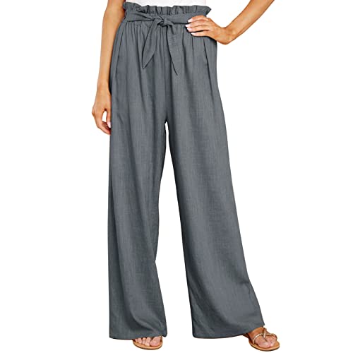 Cocoarm Damen Weites Bein Freizeithose Elegante Damenhose Lange Lounge Hosen Palazzo Hose mit Gürtel Gerades Bein Lose Lounge Pants(XL-Grau) von Cocoarm