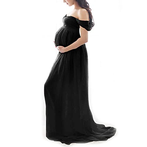 Cocoarm Elegantes Maxi-Umstandskleid für Frauen in Voller Länge, Schulterfrei, Geteilte Vorderseite, Umstandskleid für Fotoshooting, Hochzeitsfeier (S) von Cocoarm