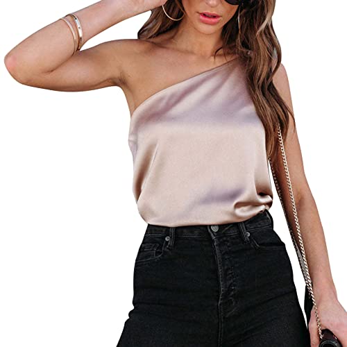 Cocoarm Frauen ärmelloses Top Reine Farbe Satin Sommer Weste Top Frauen eine Schulter ärmelloses Tank Top Atmungsaktive Lose ärmellose Weste (S) von Cocoarm