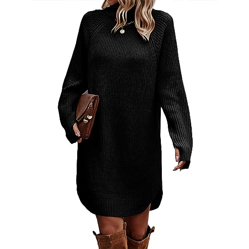 Cocoarm Herbst Winter Damen Strickkleid Stehkragen Pulloverkleid Lange Ärmel Reine Farbe Einteiliger Pullover (L) von Cocoarm